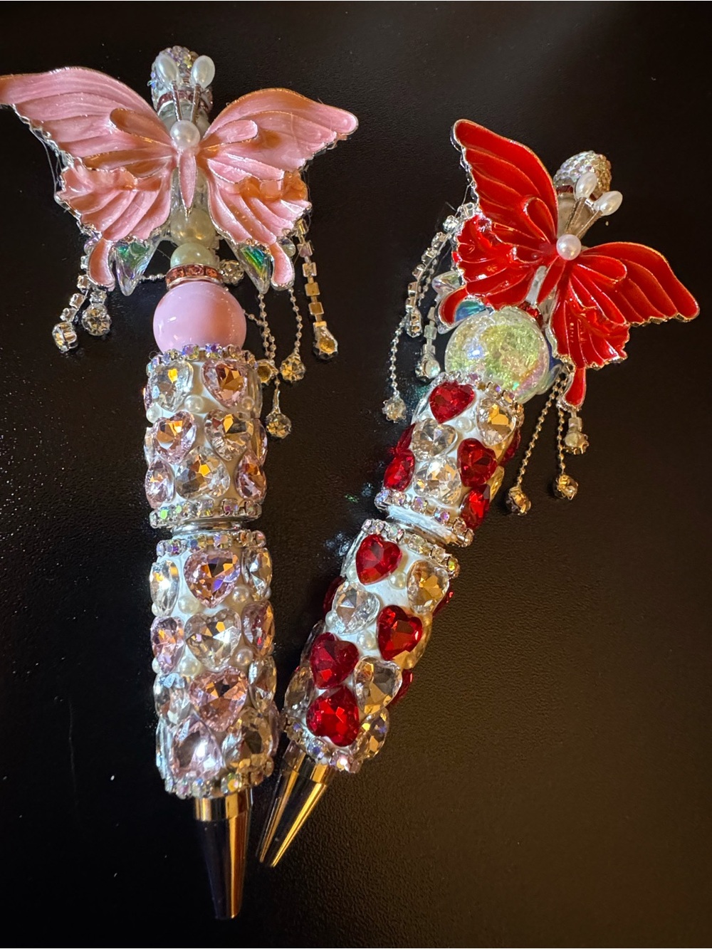 Pink and Red Butterfly Crystal Ballpoint Pens - Decorative Women Accessories